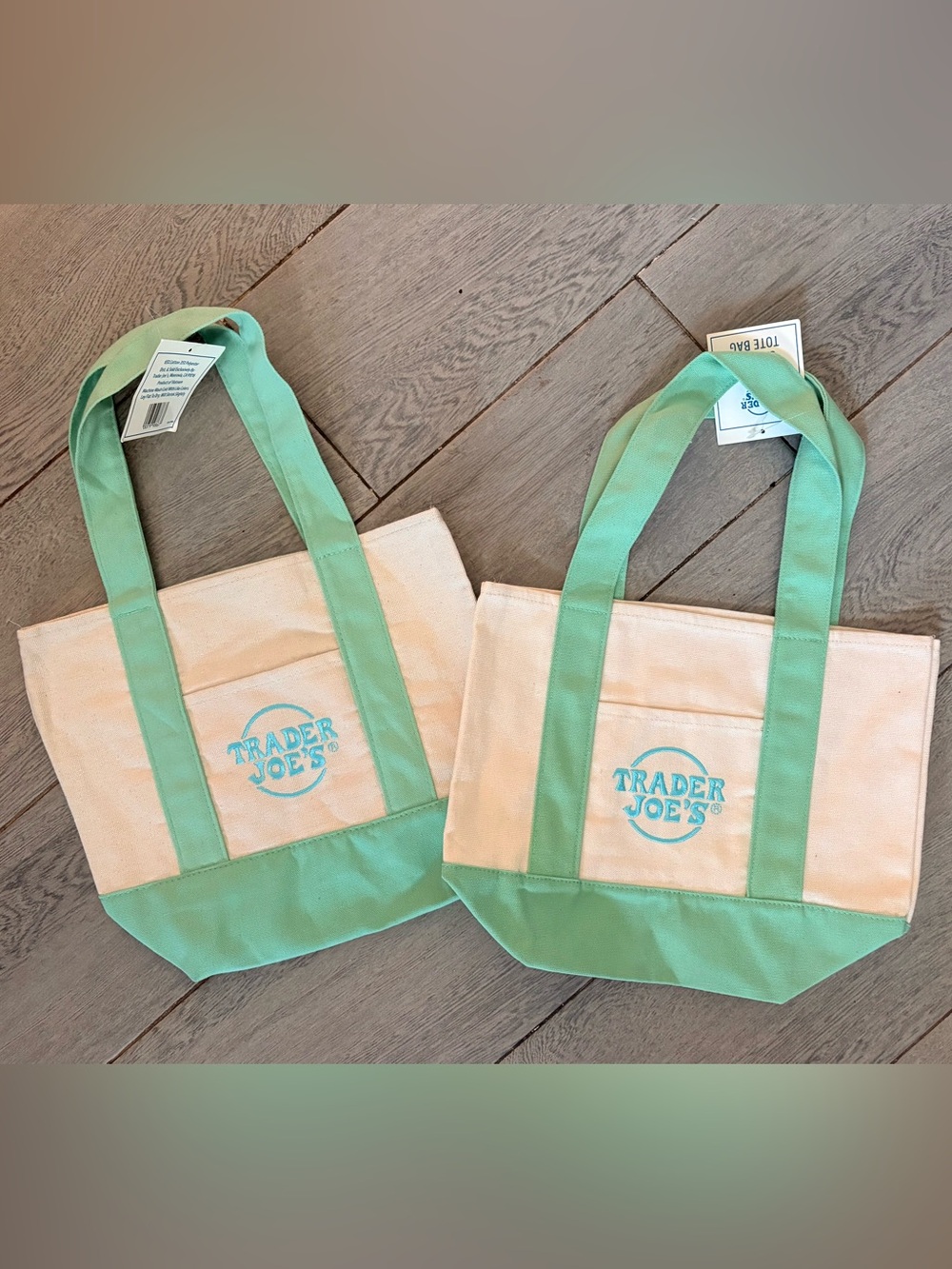 Trader Joe’s Mini Canvas Tote Bags - Set of 2 in Light Green